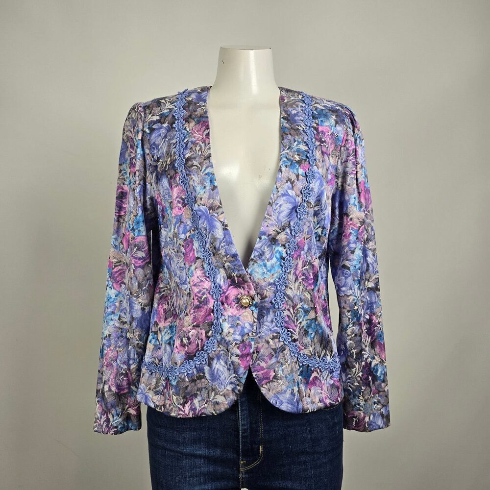 Vintage D’Allaird’s Floral Blazer Size M Lace Trim Statement Jacket